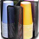 Rotating Paper Cup Dispenser, Cup Holder with 4 Compartments, Disposable Coffee Cup Dispenser Removable, Plastic Cup Storage & Lid Holder for Countertops, Kitchen, Coffee Stations (Black) (3-16oz Cups Rack)