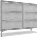 tinge Naima Premium 6 Drawer Fabric Dresser - Heavy Duty Metal Frame with Sag-Proof Storage Drawers for Clothes - Durable Silver Bedroom Chest & Sleek Metal Handles