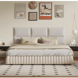 6-Piece Wall Mount Headboard Kit - White Peel and Stick Upholstered Headboard for Queen Size Bed, Floating Bed Backboard, 24" x 12" Panels, Artificial Leather