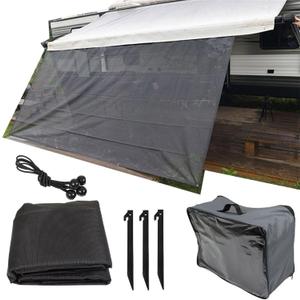 8FT x 13FT 3in Rv Awning Sun Screen Rv Front Awning Complete Kit UV Blocking Black Grid Improves Shadow Protection Privacy Peplacement for Rv Travel Outdoor Camping
