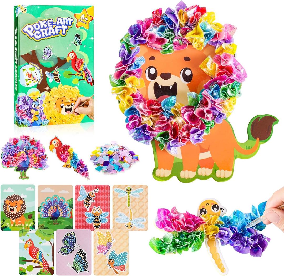KUKANTST Poke-in Animal Crafts for Kids Ages 4-8, Mess-Free DIY Paper Art Activities, Classroom Prizes, Christmas Stuffers, Birthday Gifts Toys for Boys and Girls 4 5 6 7 8 9 10 Year Old