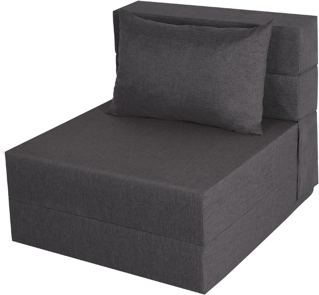 Fvkind Folding Sofa Bed, Foldable Sleeper Chair with Washable Cover, Convertible Futon Sofa Bed with Pillow, Fold Out Couch for Living Room, Dorm, Guest Room, Single Size, Dark Grey