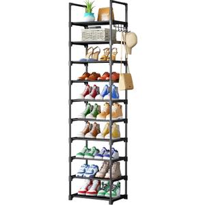 Kitsure Shoe Rack - 10-Tier Shoe Organizer with Detachable Fabric Shelves & Metal Frame, Tall Shoe Rack for Closet, Entrance, Living Room, 16.9" x 11.8" x 68.5", Black