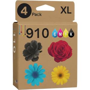 Amazink 910XL Ink Cartridges, Replacement for 910XL, Works with OfficeJet Pro 8035, 8025, 8028, 8022 Printers (4-Pack, Black, Cyan, Magenta, Yellow)