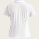 Women's Ruched Button Down Shirt Collar V Neck Short Sleeve Slim Fit Blouse (L)