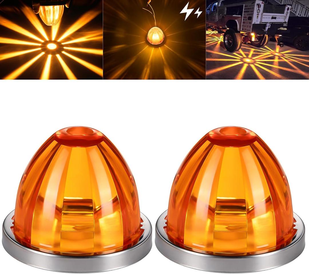 2PCS Watermelon LED Marker Lights, Amber LED Side Marker Lights with Strobe & Constant Dual-Function, Watermelon-Shaped Stop Turn Signal Clearance Light Set for Kenworth Peterbilt Semi Truck Trailer