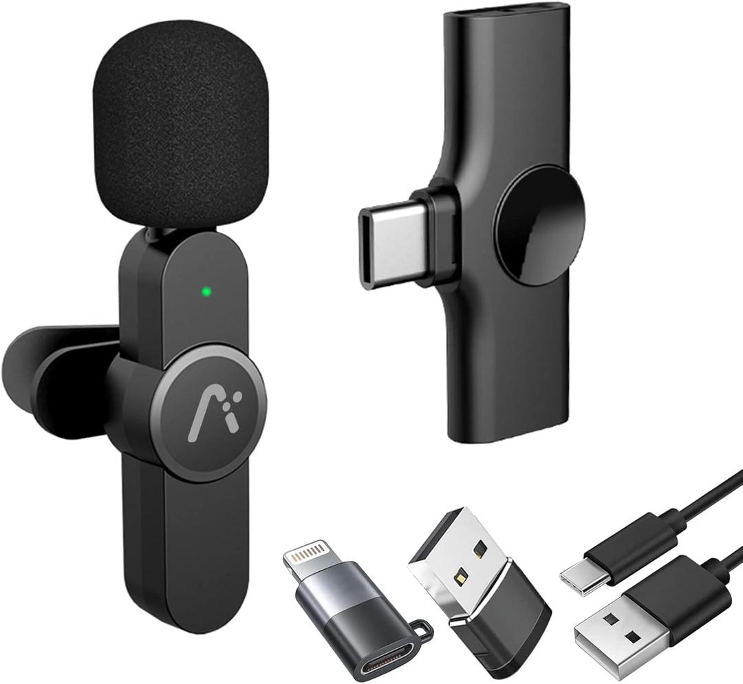 Wireless Clip Mic, Wireless Lavalier Microphones, Lapel Clip-on Microphone, for iPhone 15, Smartphone, Laptop, Video Recording, Tiktok, Facebook Live, YouTube Live Stream (Black 1Type C)