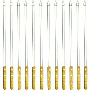 23.5 Inch Extra Long Large Kabob Skewers,12pcs Flat Wide Stainless Steel BBQ Skewer,Reusable Barbecue Stick for Grilling,Metal Heavy Duty Thick Kebab with Wooden Handle with Bag.