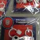 3 x U.S. Soccer Straw Toppers: Official Licensed Product, 4 Count Silicone Straw Covers, Soccer Ball and Logo Designs, Fits 9-10mm Straws, Reusable Straw Caps for Drinks and Travel
