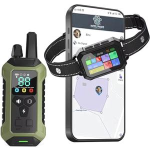 GPS Wireless Dog Fence System Collar  2-in-1 Remote or App Controlled Boundary and Training GPS Dog Collar with 4 Training Modes - Covers up to 7000 Ft (3533 Acres)