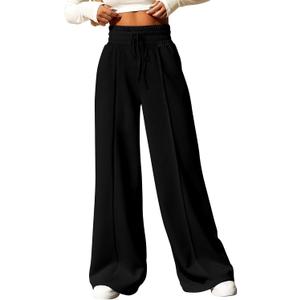SOFIA'S CHOICE Women's High Waist Drawstring Sweatpants with Pockets Loose Straight Leg Lounge Pant Black Tall X-Small (Black, XS)