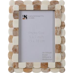 Handicrafts Home 5 by 7 Brown Picture Frame, Handmade Scallop pattern Bone inlay Photo Frame for Wall & Tabletop, Boho Farmhouse Vintage Home Decor, Gallery Wall Decor, Family Picture Frame Fall decor