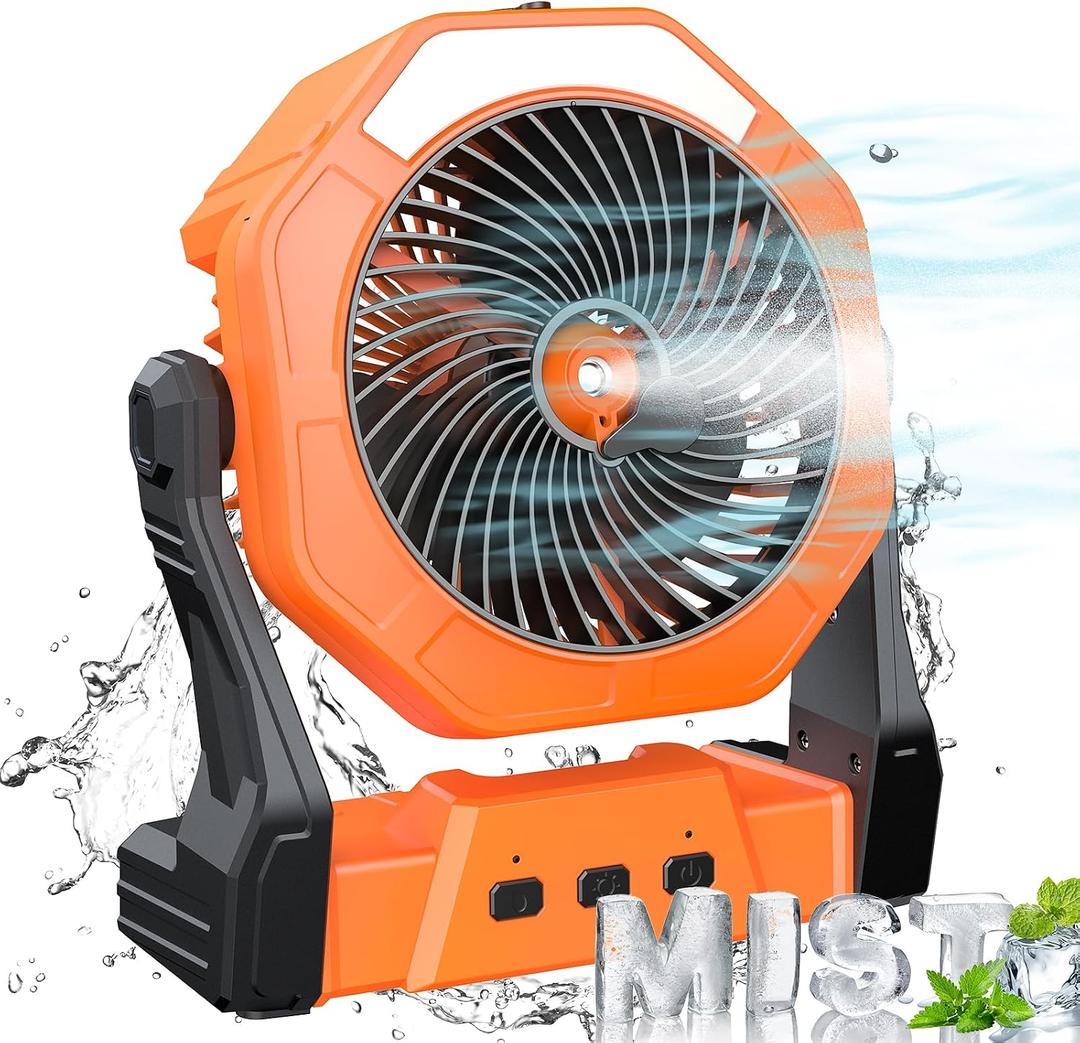 Ausic Portable Misting Fan for Outdoor Cooling, [8-35Hrs] Battery Powered Mist Fans with Water Misters & LED Lantern, 8-Inch, 250mL Tank, for Patios, Home, Outside, Camping, Outdoor&Indoor Use