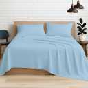 Luxury Egyptian Cotton Sheets Queen Size, Deep Pocket Fitted Sheet Fits 18"-24" Mattress, Soft, Breathable, Hotel Quality Bed Sheets, 4-Piece Queen Set, Light Blue Solid, Cooling Cotton Bedding