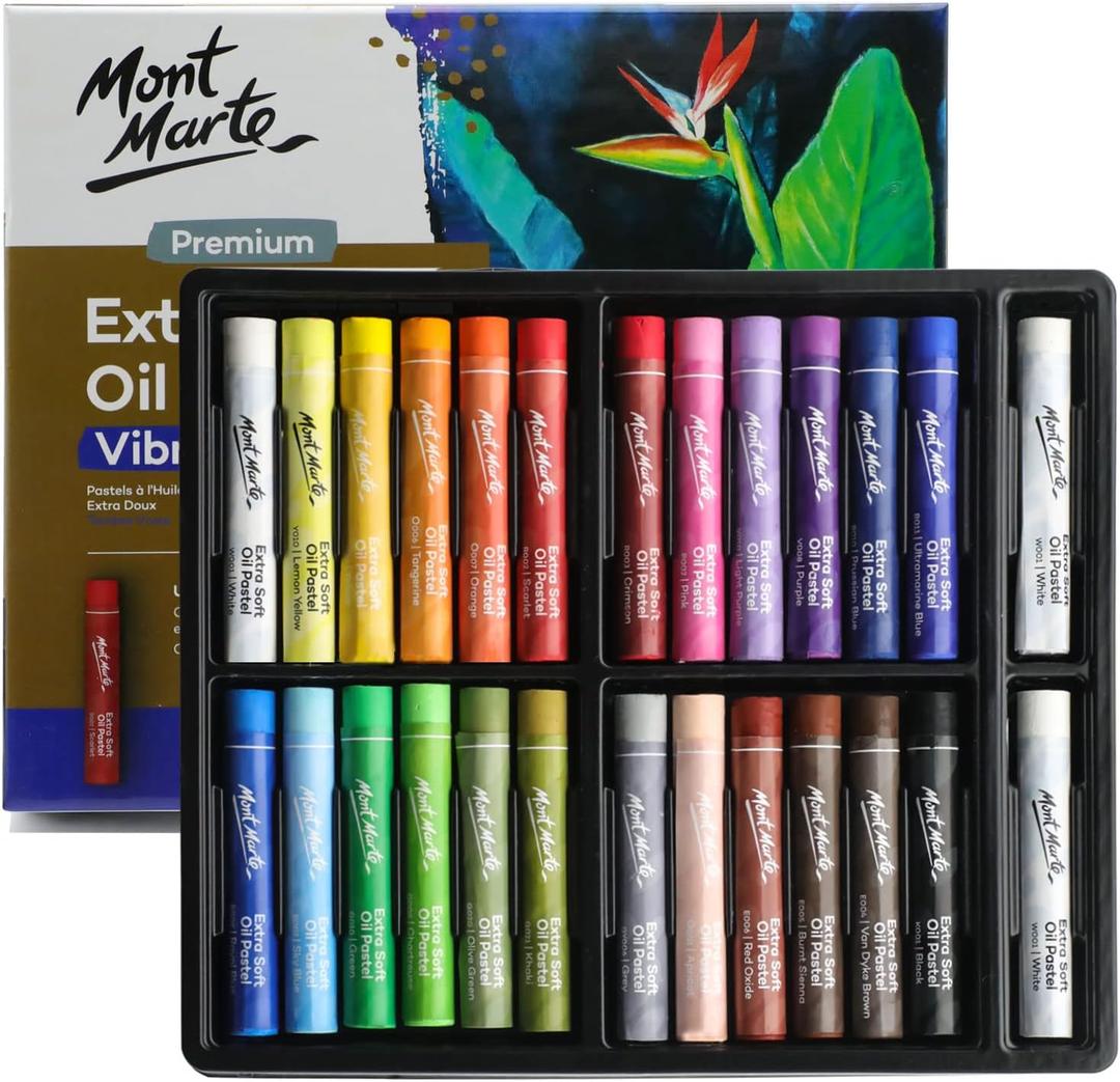 Mont Marte Extra Soft Oil Pastels 26pc, Assorted Bright Colors, Vibrant and Buttery, Versatile Art Pastels for Blending, Layering & Shading, Ideal for Art, Craft, Coloring and Sketching