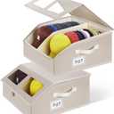 2 Pack Hat Storage for Baseball Caps-Holds Up to 48 Caps, Hat Organizer for Closet Stackable Hat Box with Cardboard, Dustproof Baseball Cap Organizer with 2 Handles for Home Travel (Beige, 2Pack)