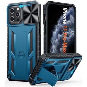 FNTCASE for iPhone 11 Pro-Max Case: Military Grade Drop & Shock Protection Cell Phone Cover with Kickstand & Slide | Rugged Protective Bumper Textured (Blue)