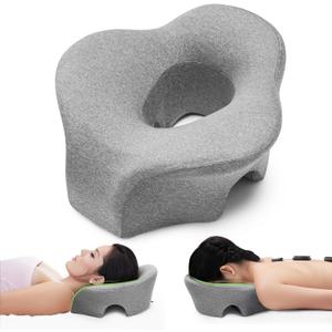 Face Down Pillow Massage Headrest for Bed, Dual Exhaust Holes Memory Foam BBL Massage Pillow for Professional Massage Table Equipment Removable Cover-Grey
