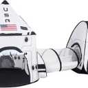 JOYIN White Rocket Ship Pop up Play Tent with Tunnel and Playhouse Kids Indoor Outdoor Spaceship Tent Set