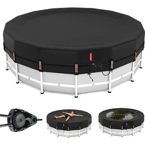 QH.HOME  Round Pool Cover,[Ultimate Windproof & Tear-Resistant Fabric],Snug Fit with Patented Ratchet & Weight Rings,Solar Cover for Above Ground Pools, Blocks Leaves &Waterproof, 10FT