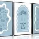 3pcs Blue Trendy Coastal Beach Canvas Wall Art Bikini Seashell MEET ME AT THE BEACH Wall Decor Pictures Coastal Granddaughter Preppy Aesthetic Poster Print for Bedroom Dorm Apartment Home Decoration, 12x16