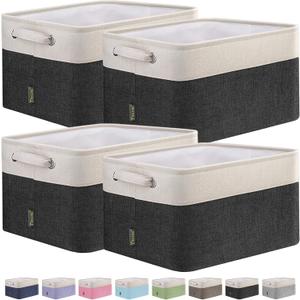 BALEINE Fabric Storage Bins for Shelves, Linen Storage Baskets for Organizing, Decorative Closet Storage Bins for Clothes, Toys, Home Storage (Black, 4 Pack) (4PCS/Large-15x11x9.5) BALEINE Fabric Storage Bins for Shelves, Linen Storage Baskets for Organizing, Decorative Closet Storage Bins for Clothes, Toys, Home Storage (Black, 4 Pack) (4PCS/Large-15x11x9.5)