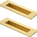 HOMOTEK 2 Pack 150mm Flush Sliding Closet Door Pulls, Recessed Finger Pulls for Sliding Barn Bypass Door Handles, Cabinet Drawer Rectangular Invisible Pull- Small Size 6 in, Brushed Gold