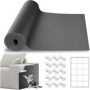 Cat Scratch Furniture Protector, 78.7"x15.8" Cat Scratching Mat, Trimmable Self-Adhesive Cats Claws Scratch Pads, DIY Carpet Mat Replacement for Cats Tree, Cats Wall Shelves, Dark Grey