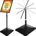 11"x17" Pedestal Poster Sign Holder Stand with Heavy Duty Solid Steel Base, Adjustable Floor Standing Sign Holder for Vertical and Horizontal View Sign Super Stable Displayed Stands, Black