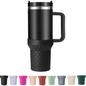 Silicone Boot for Stanley, Cup Bottom Protector Sleeve Accessories for Stanley Quencher H2.0 FlowState Tumbler 40oz / Adventure Quencher Tumbler 40oz (Black)