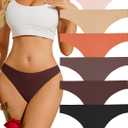 ANSUKOO Seamless Thongs for Women Underwear 6Pack,No Show Ladies Workout Thong,No Line Breathable Comfortable Sport Panties (X-Small, Assorted)