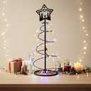 Glooglitter 24 Lighted Metal Christmas Tree Spiral Black Christmas Rotating Iron Stand Assemble Detachable and 98 Light Multiple Modes Nativity Jesus' Birthday Theme for Home Church Mall Decor