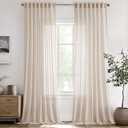ANRODUO Beige Linen Curtains 102 Inches Long 2 Panels Back Tab Cream Neutral Rustic Farmhouse Drapes Extra Long Linen Blend Light Filtering Semi Sheer Linen Curtain for Living Dinning Room Bedroom