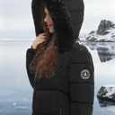 ASPO Women's Winter Puffer Coats Thicken Fleece Lined Waterproof Parka Warm Down Jacket Faux Fur Detachable Hood Hiking Snow Black M