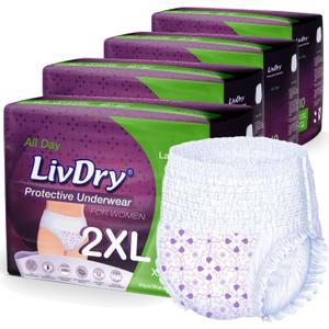 Livdry XXL Adult Diapers Women Overnight, Ultimate Max Absorbency, All Day or Night Protection, Plus Size, XX-Large (40 Count)