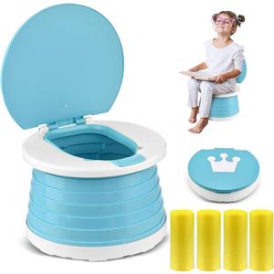 Portable Potty for Toddler Travel Foldable Potty Seat for Toddler Training Toilet for Kids Boys Girls Car On The Go Potty Travel Toilet Chair for Camping Park Indoor/Outdoor (Blue)