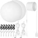 Rossesay 2 Sets Jumbo Paper Lanterns with Lamp Cord Cable White Hanging Paper Lanterns Chinese Japanese Pendant Hanging Lamp for Birthday Wedding Bridal Anniversary Party Decoration (Round,16 Inch)