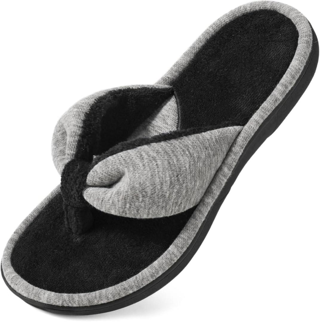 Wishcotton Women's Memory Foam Spa Thong Flip Flops Cozy Indoor Slippers, Ladies Summer Lightweight Open Toe House Sandals (M)