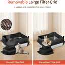 XXXL Stainless Steel Litter Box, 28"x20"x12" Extra Large Semi Enclosed High Sided Metal Cat Litter Box with Filtered Grid, Step, Scoop, Non-Sticky, Non-Odor, Easy Cleaning (Black)