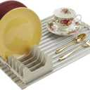 Medium Aluminum Roll Up Dish Drying Rack (17" x 13") - Fits Sinks up to 16 Inches, Heavy Duty Square Bar, Rust-Proof & Heat Resistant with Removable Dish Holder (Beige Medium)