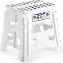 Delxo 13" Folding Step Stool for Kids and Adults, Non-Slip Foldable Step Stools with Handle,Plastic Portable Folding Stool for Bathroom,Bedroom,Kitchen,Hold up to 300lbs White (13 Inch)