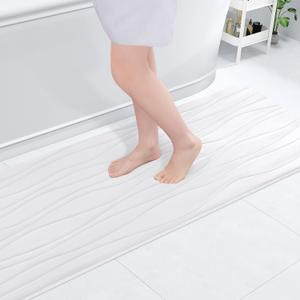 Buganda Memory Foam Bathroom Rug Mat 47x17, Extra Soft and Absorbent Bath Mats, Non-Slip and Machine Washable Bath Rugs for Bathroom Floor,Tub and Shower, White
