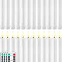 Funtery 24 Pieces 6.5" Flameless LED Taper Candles with Remote Timer Battery Operated Candles Bulk Short LED Candlestick Flickering for Graduation Mother's Day Wedding Party Decor(White,Elegant Style)