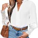 Fallorchid Women's Lace Long Sleeve Tops Button Down Shirts Dressy Casual Blouses Fall Fashion Clothes (X-Large, White)