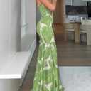 CHICME Floral Printed Prom Dress Tie Ruched Shirred Bandeau Party Dress Slim Fit Ruffle Hem Vacation Dresses (Green, S)