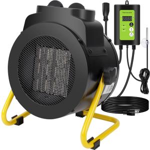 1500W Greenhouse Heater with Thermostat, 3 Modes Outdoor Heater with Overheat Protection, 3s Fast Heating, Portable Outdoor Electric Heaters for Green House, Garage, Grow Tent, Patio, Orange