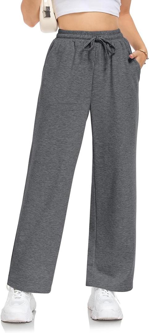 Womens Sweatpants Loose High Waist Wide Leg Lounge Pants Fall Outfits Athletic Joggers with Pockets (Large, Dark Grey)