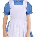 Girls Halloween Costume Kids Blue Dress White Apron with Plush Rabbit Bow Hair Band Socks (7-9year)