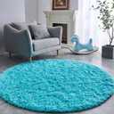 FJZFING Blue Round Rug Ultra-Soft Plush Modern 5x5 Circle Area Rug for Kid's Bedroom, Fluffy Shag Circular Rug for Nursery Room, Non-Slip Home Decor Cute Blue Carpet for Teen's Room