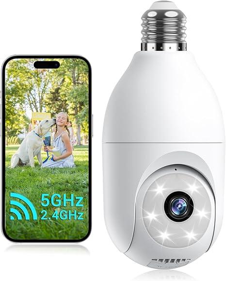 Light Bulb Security Camera Wireless Outdoor, 5G&2.4G WiFi Cameras for Home Security with Patrol, AI Human Detection, Motion Tracking, 2-Way Talk, Color Night Vision, SD/Cloud, 24/7 Recording, 1 Pack